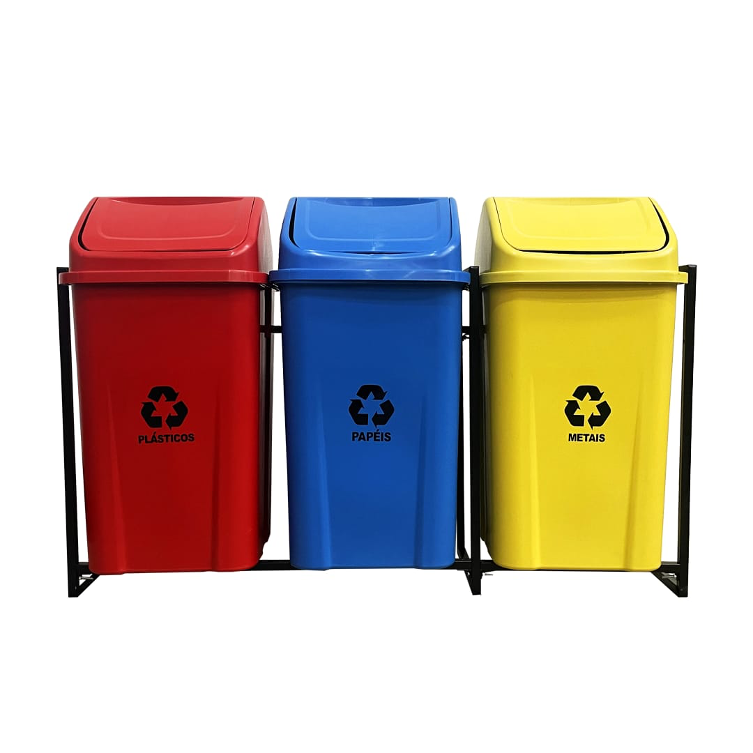 3 LIXEIRAS PARA COLETA SELETIVA 100 LITROS