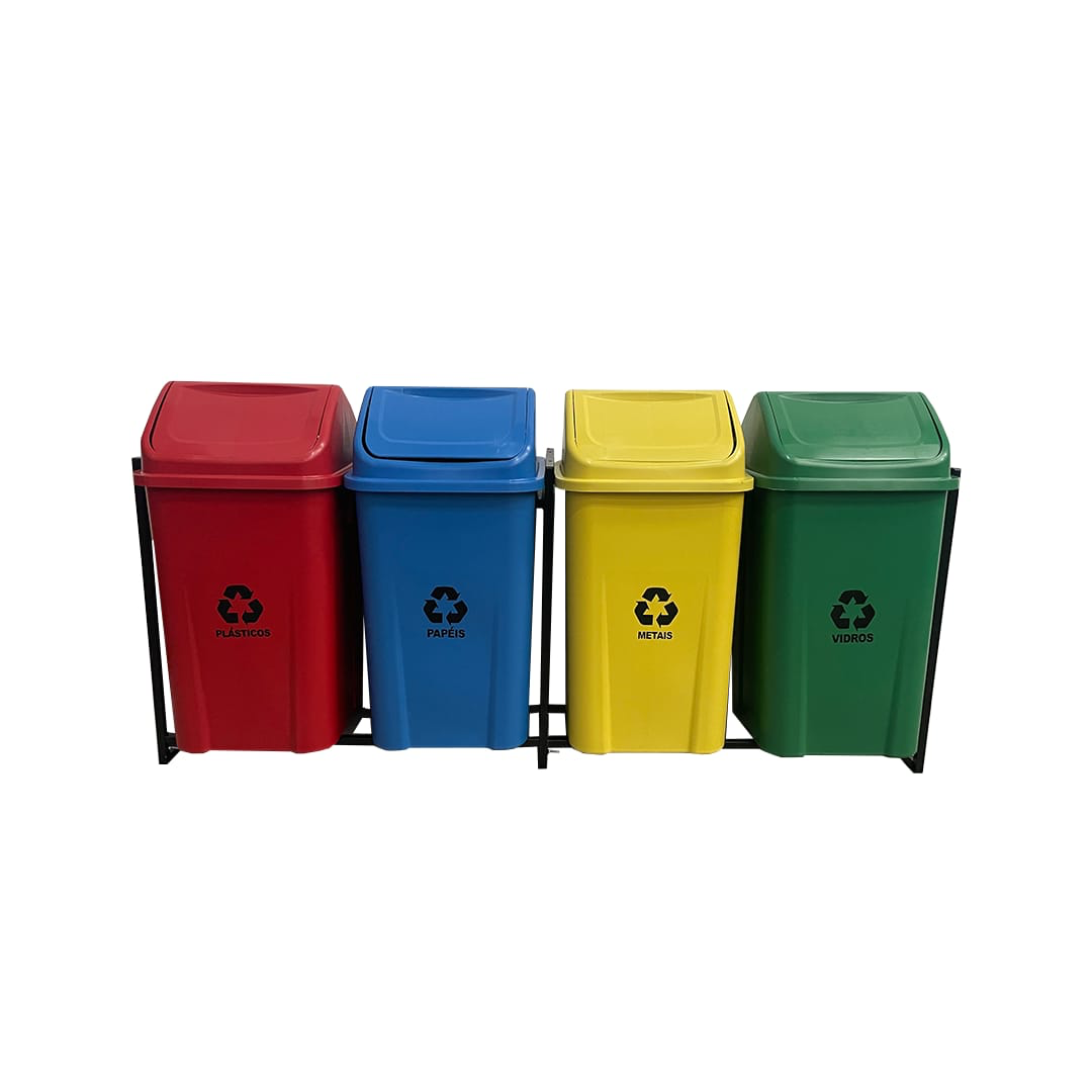 4 LIXEIRAS PARA COLETA SELETIVA 100 LITROS – KIT COM 4 LIXEIRAS